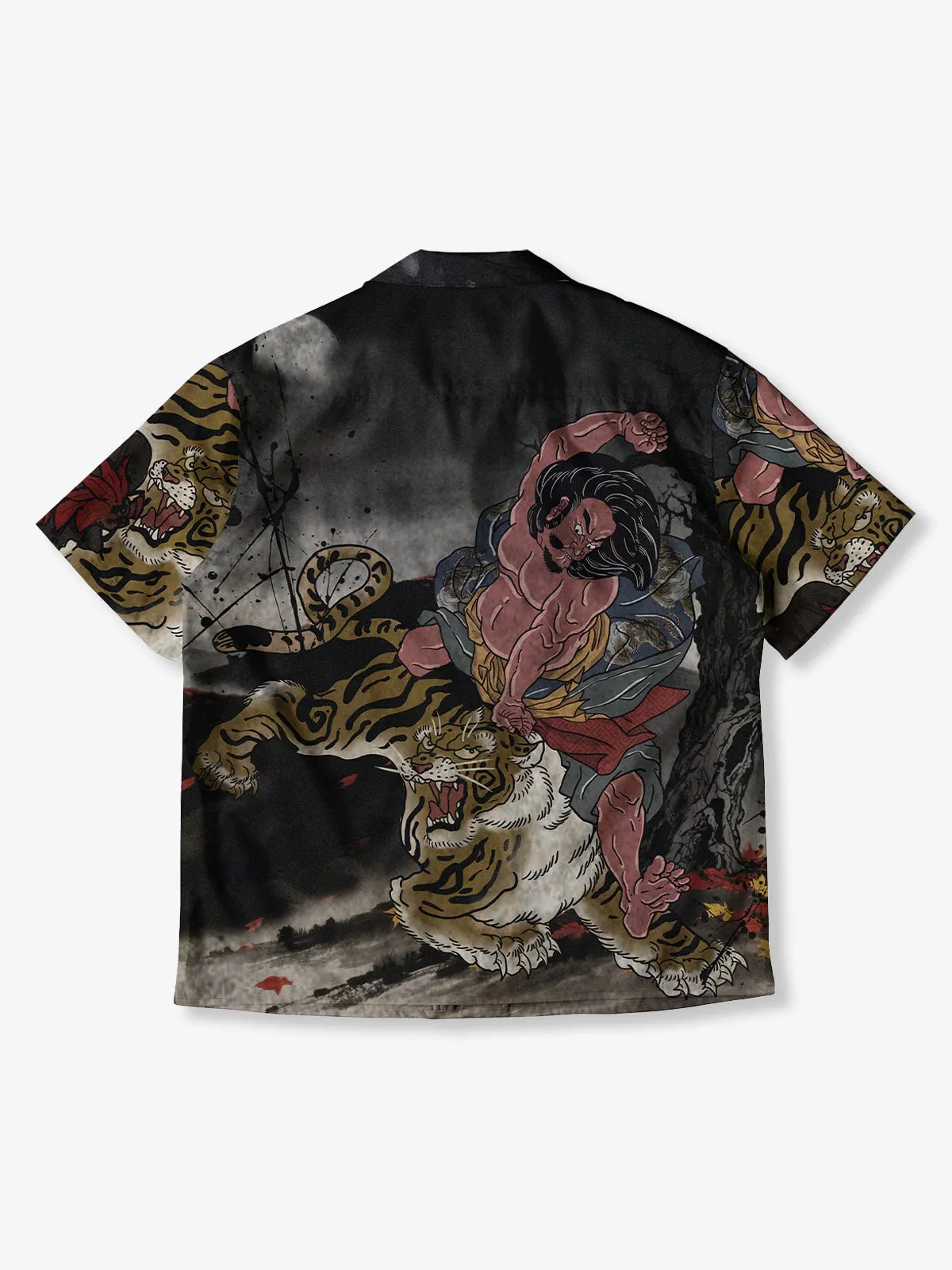 "Water Light: Takematsu's Tiger-killing Hand" Ukiyo-e style Open Collar Shirt sold by Karaku product image thumbnail 2