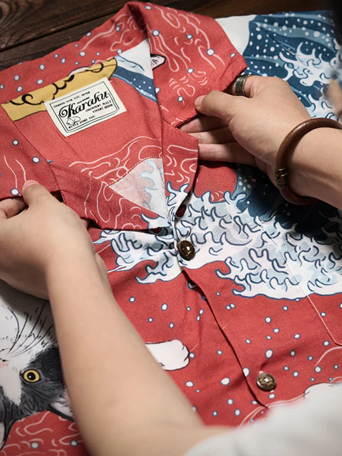 "KaraKux365CAT.ART" Kanagawa Oki Namura, Tattoo Cat Surfing Aloha Shirt sold by Karaku product image thumbnail 3