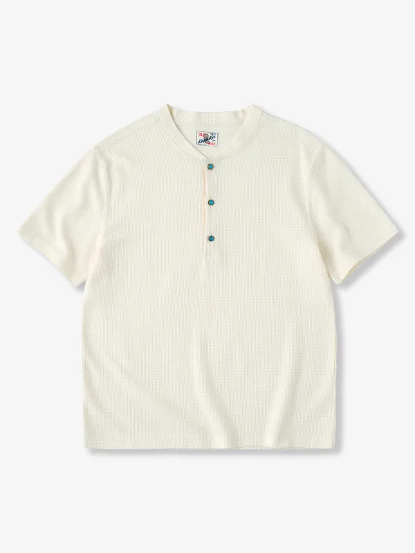Turquoise Button Waffle Henley T-Shirt made by Karaku