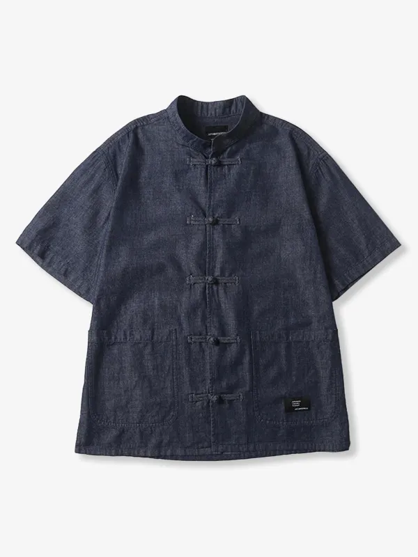 Chinese Button Down Collar Denim Short Sleeve Shirt sold by Karaku