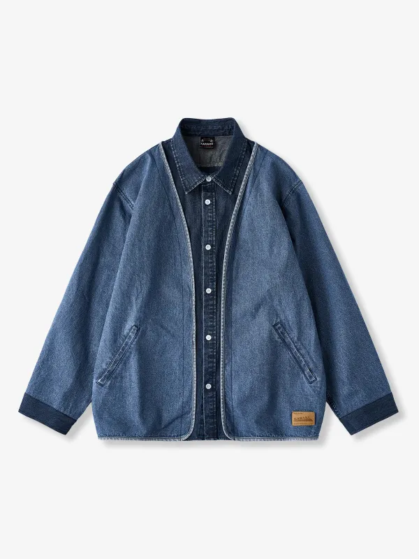 Piping Faux Yard Denim Jacket sold by Karaku