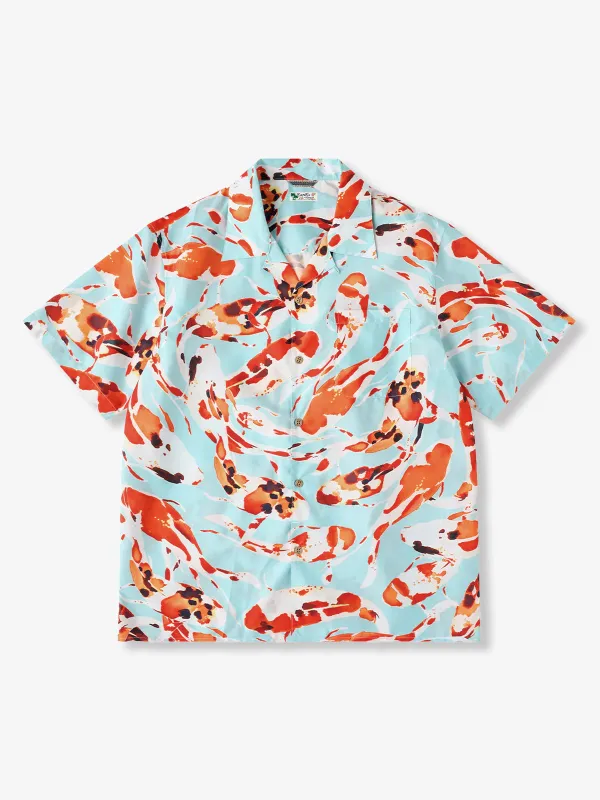 "Red & White,Taisho Three Colors, Showa Three Colors" Nishiki Koi Pattern Open Collar Shirt sold by Karaku