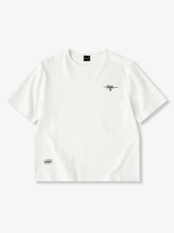 KARAKU Logo Print Navy blue crew neck cotton T-shirt sold by Karaku