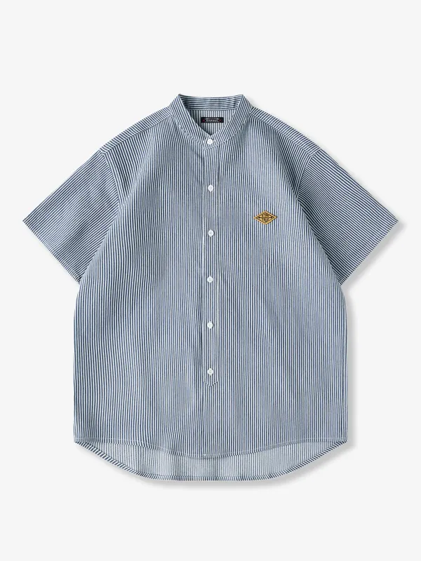 "STAY TRUE" embroidered pre-dyed striped baseball short-sleeved shirt sold by Karaku
