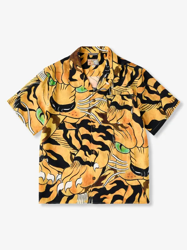 KARAKU× Ayako Ishiguro "Toranogan" All-over Print Tencel Aloha Shirt sold by Karaku