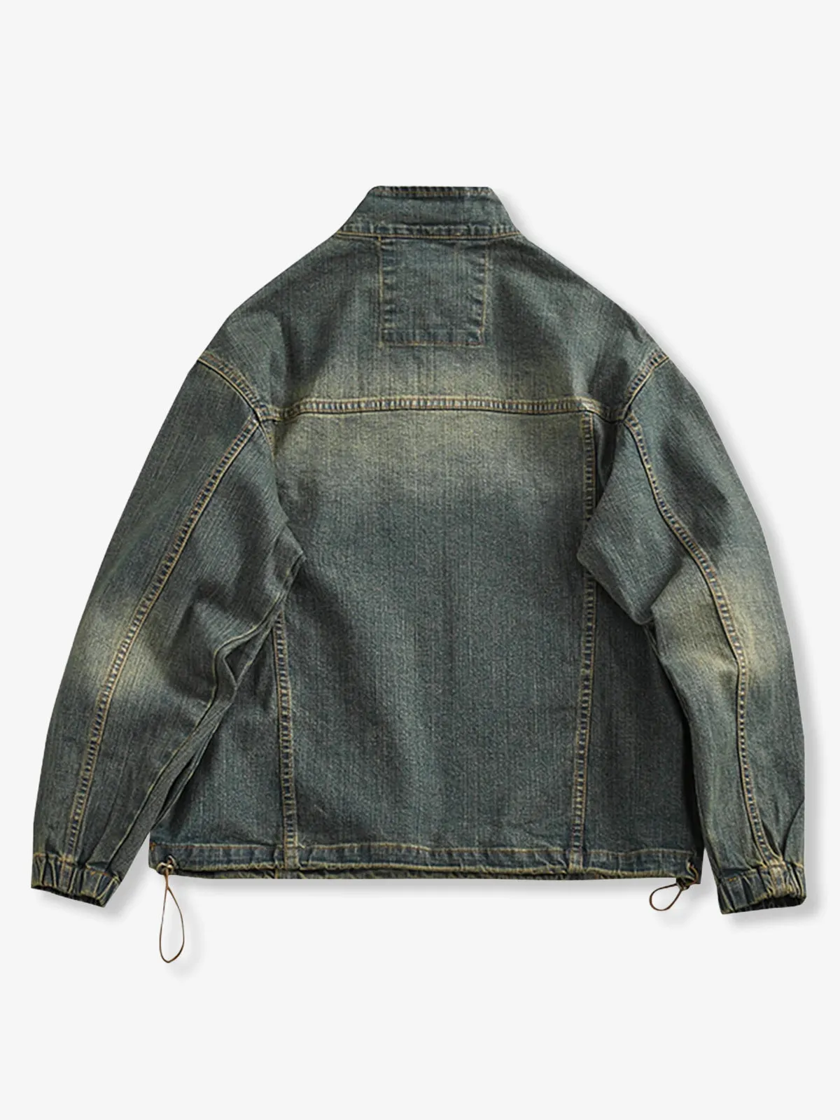 Washed Stand Collar Half-Zip Denim Pullover Shirt sold by Karaku product image thumbnail 2