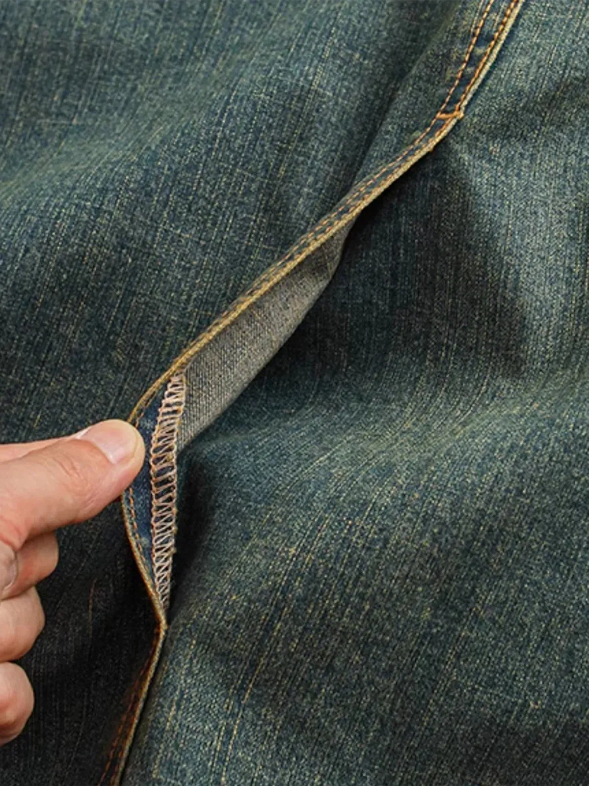 Washed Stand Collar Half-Zip Denim Pullover Shirt sold by Karaku product image thumbnail 5