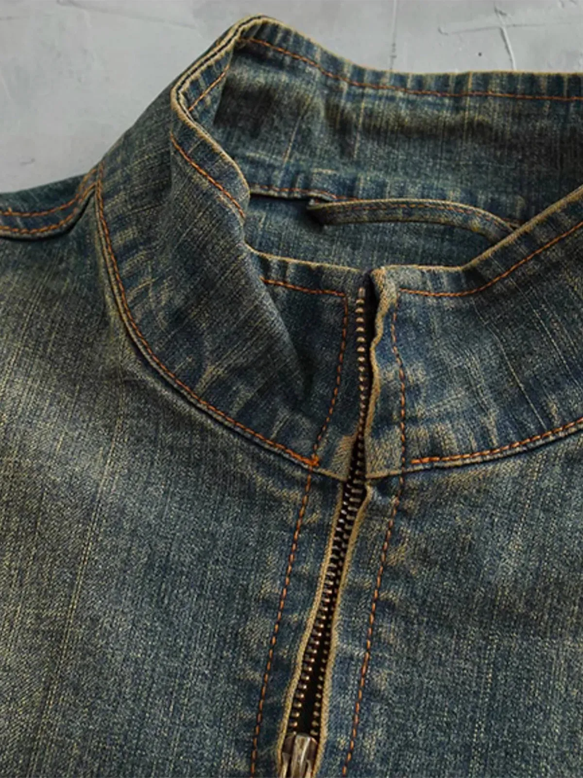 Washed Stand Collar Half-Zip Denim Pullover Shirt sold by Karaku product image thumbnail 4