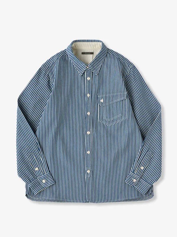 Navy CPO Denim Twill Striped Shirt sold by Karaku