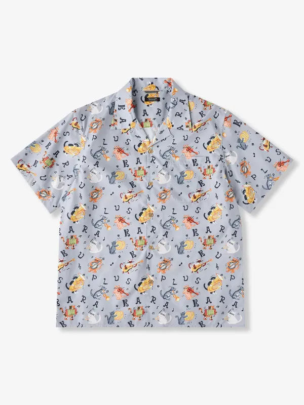"Cat Musician Concert" All-over Open Collar Shirt sold by Karaku