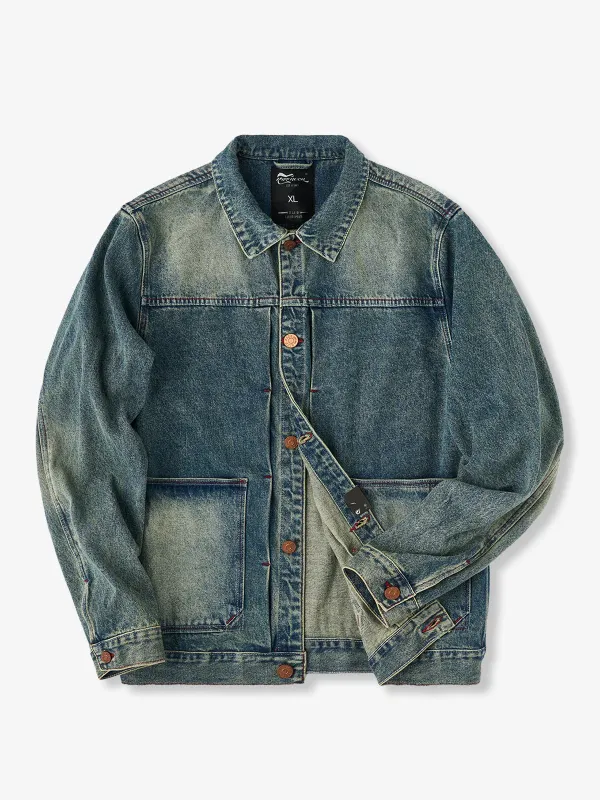 Stonewash Red Stitched Denim Shirt sold by Karaku