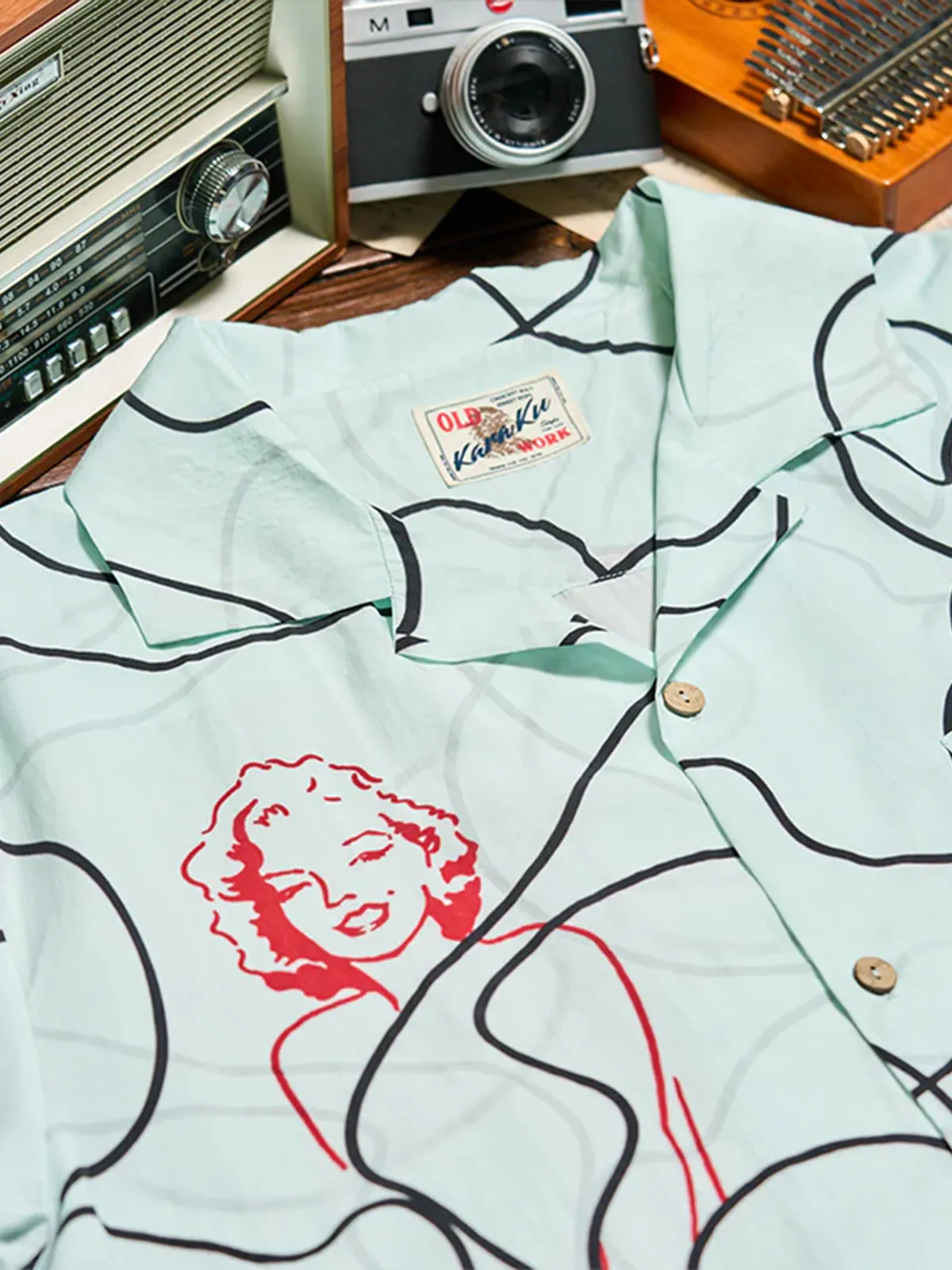 American Dream Sexy Blonde Girl Line Drawing Aloha Shirt sold by Karaku product image thumbnail 5