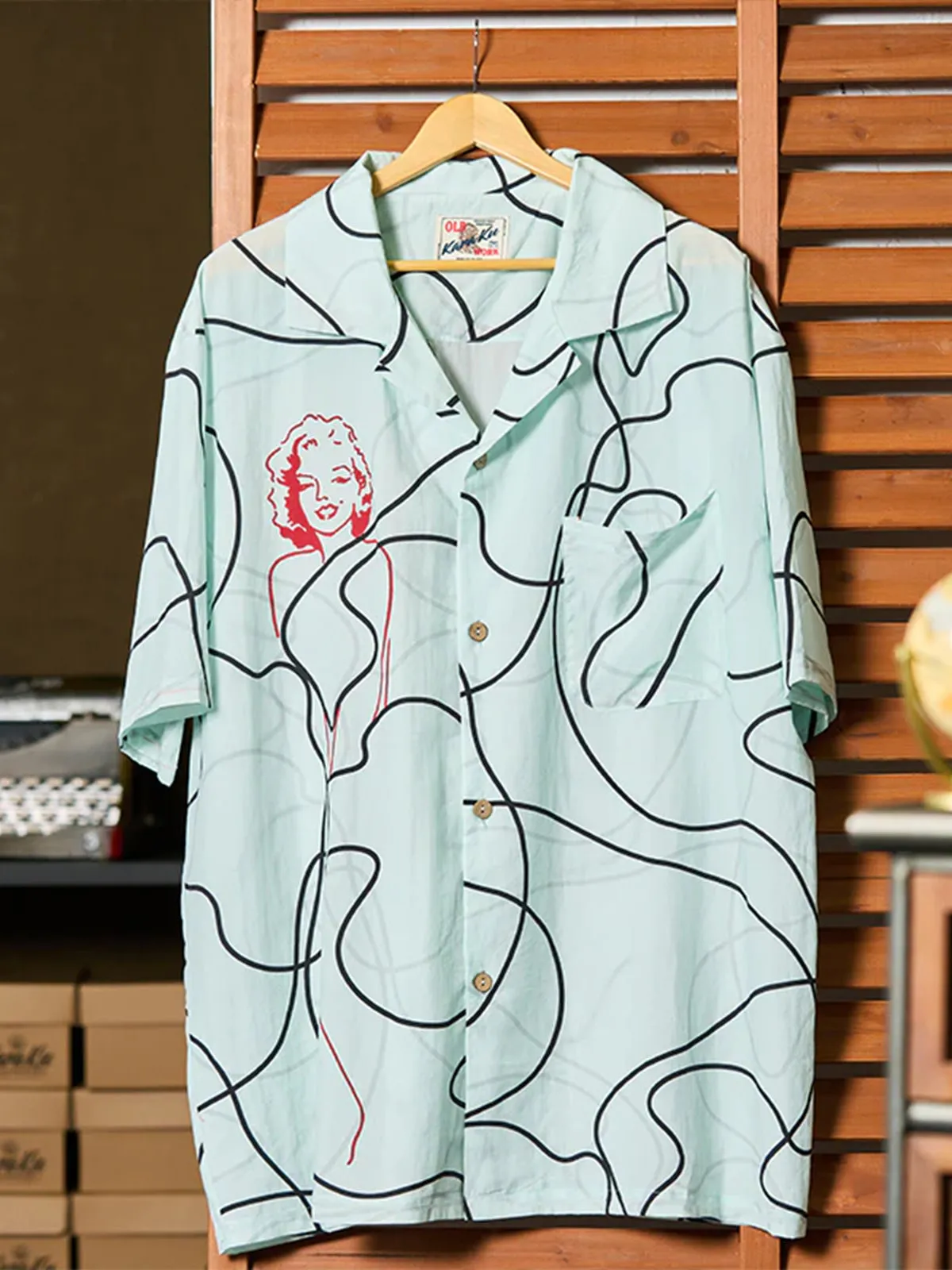 American Dream Sexy Blonde Girl Line Drawing Aloha Shirt sold by Karaku product image thumbnail 3