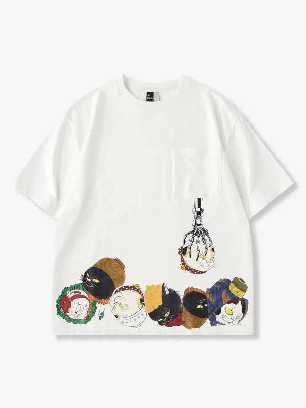 "KarakuxMinatoyayoshiki" Cat Catcher Pocket Cotton T-shirt sold by Karaku