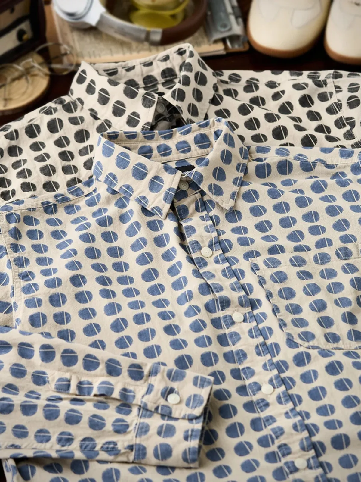 Circle Pattern Cotton Long Sleeve Shirt sold by Karaku product image thumbnail 5