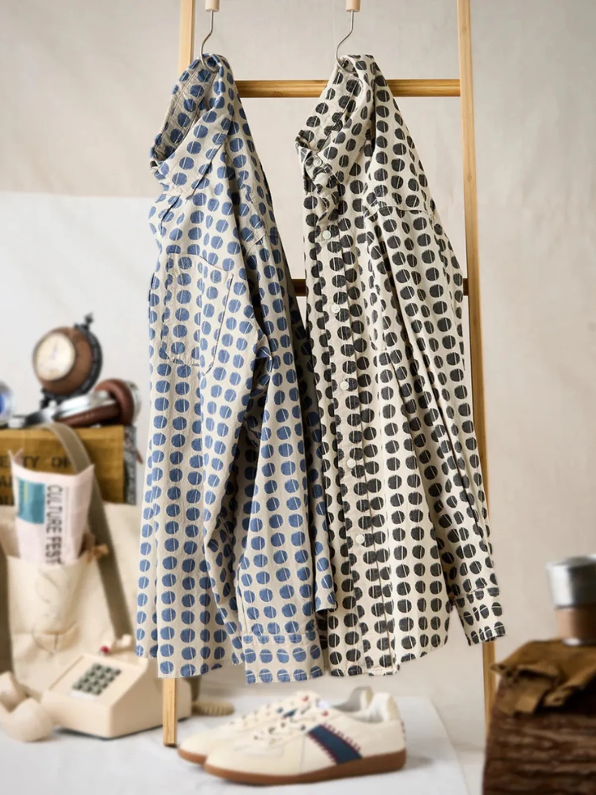 Circle Pattern Cotton Long Sleeve Shirt sold by Karaku product image thumbnail 4