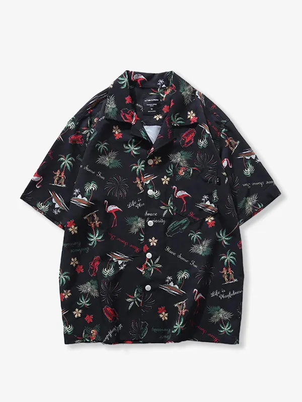 HAWAII ALOHA "Palm Trees, Flamingos, Fireworks" Aloha Shirt sold by Karaku