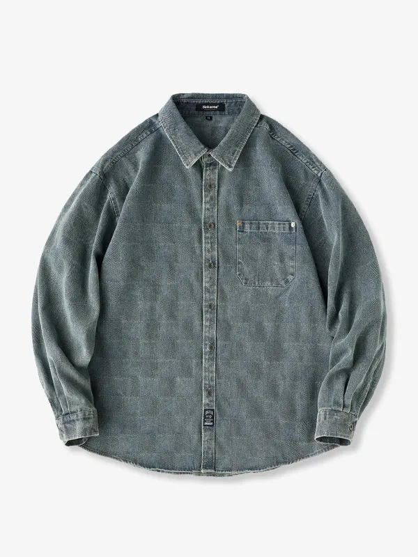 Distressed Check Denim Work Shirt sold by Karaku