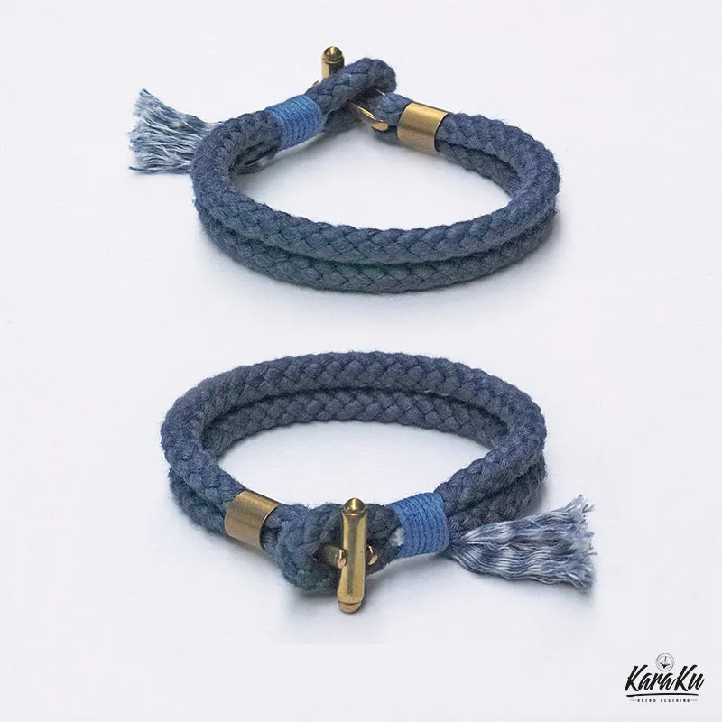 Brass Toggle Clasp & Linen Indigo-Dyed Bracelet sold by Karaku product image thumbnail 2