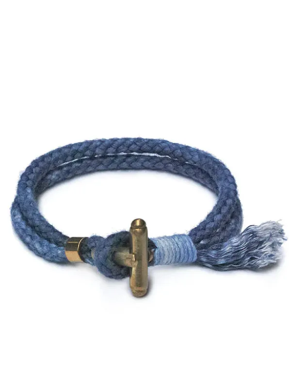 Brass Toggle Clasp & Linen Indigo-Dyed Bracelet made by Karaku