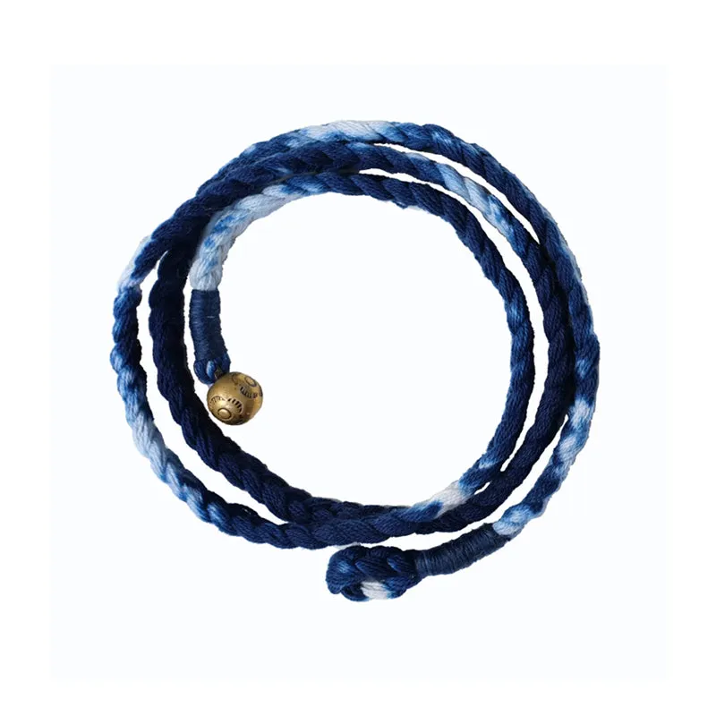 Handmade Plant Indigo Dyed Cotton Bracelet with Copper Beads sold by Karaku