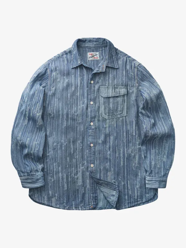 Navy CPO Jacquard Woven Cotton Shirt sold by Karaku