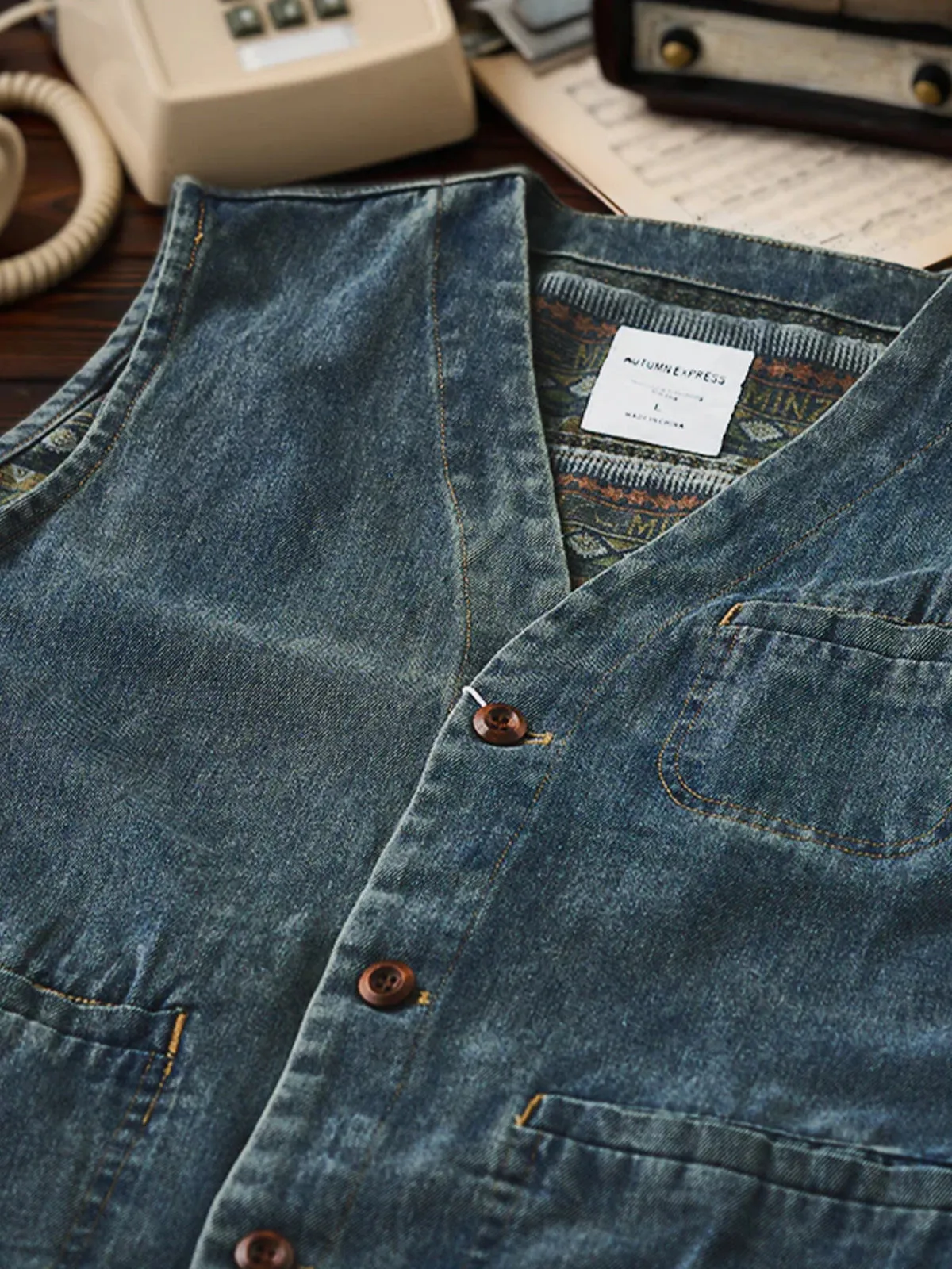 Ethnic Pattern Denim Vest sold by Karaku product image thumbnail 5