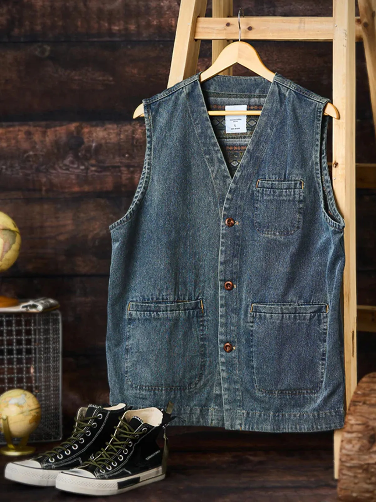 Ethnic Pattern Denim Vest sold by Karaku product image thumbnail 3
