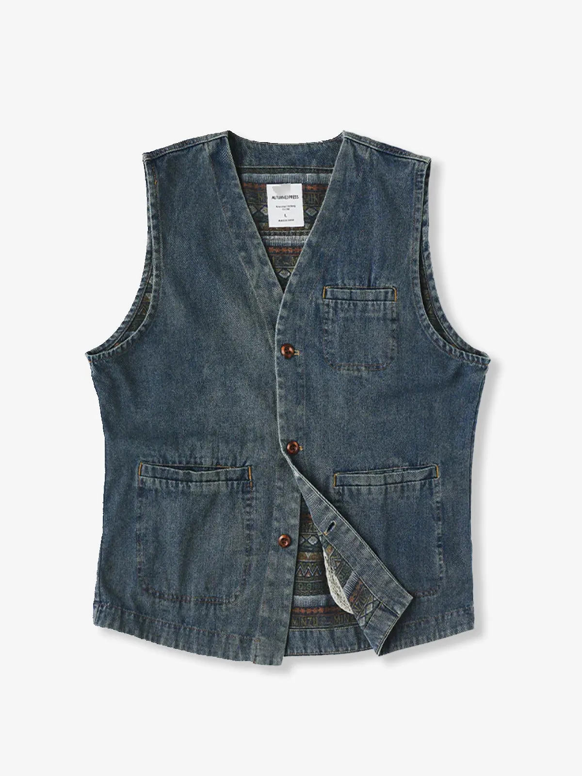 Ethnic Pattern Denim Vest sold by Karaku
