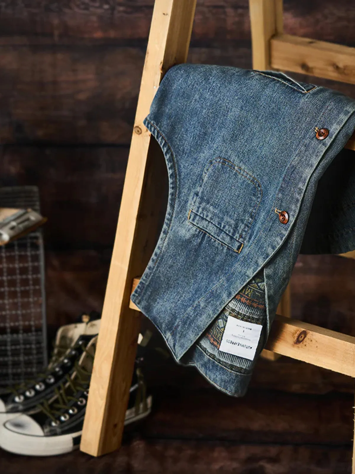 Ethnic Pattern Denim Vest sold by Karaku product image thumbnail 4