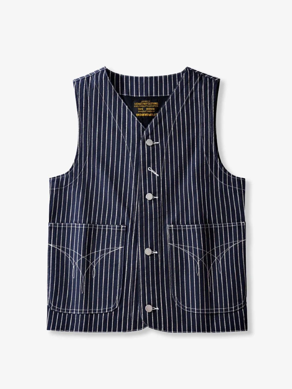 Striped V-Neck Cotton Canvas Work Vest sold by Karaku