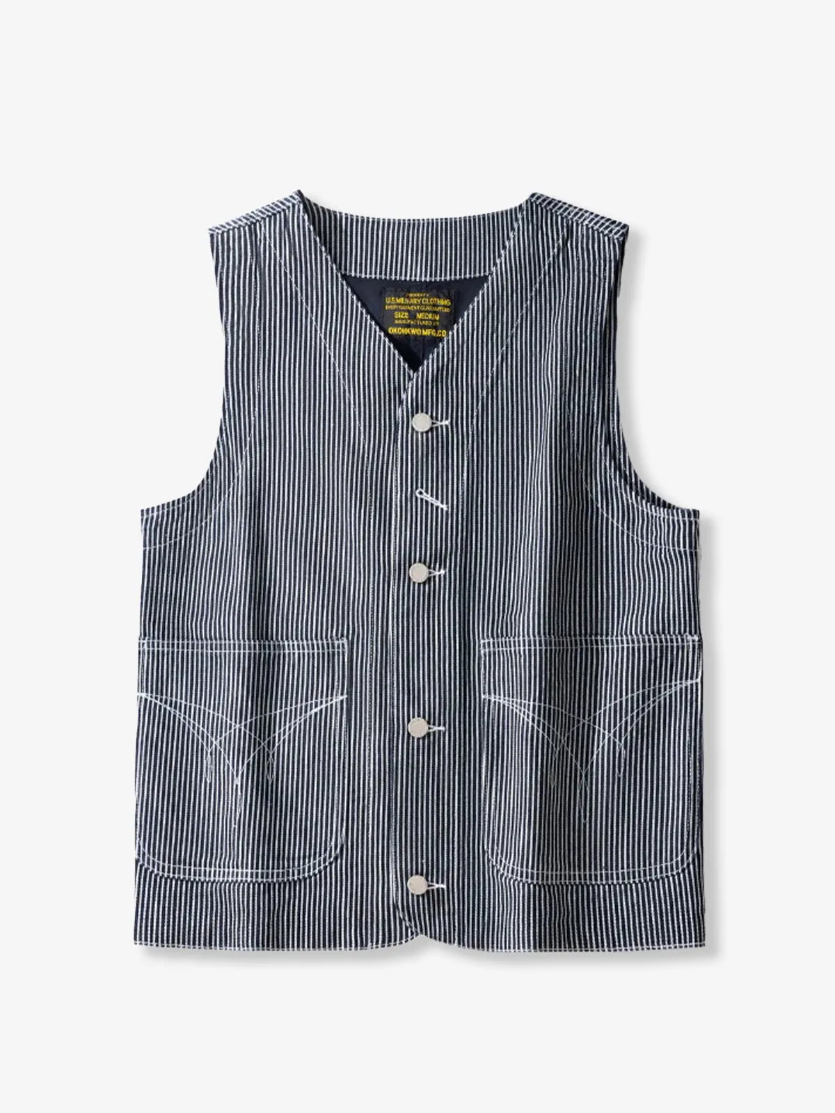 Striped V-Neck Cotton Canvas Work Vest sold by Karaku product image thumbnail 3
