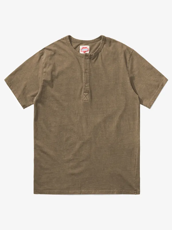 Washed Henley Short Sleeve Cotton T-shirt sold by Karaku
