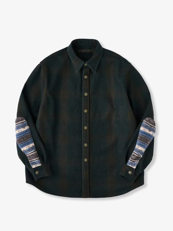 Concho Button Ethnic Pattern Patch Tweed Wool Plaid Shirt sold by Karaku