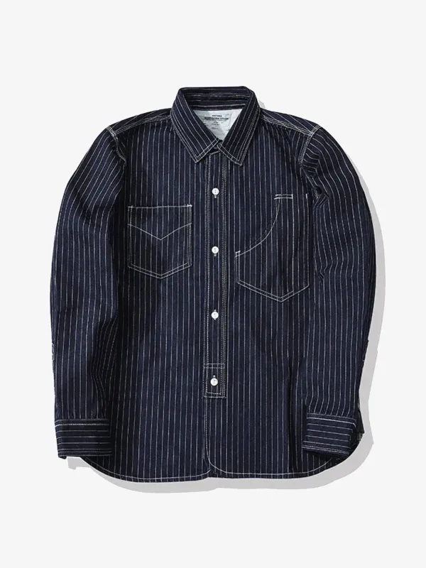American Casual Style Indigo Stripe Denim Shirt sold by Karaku