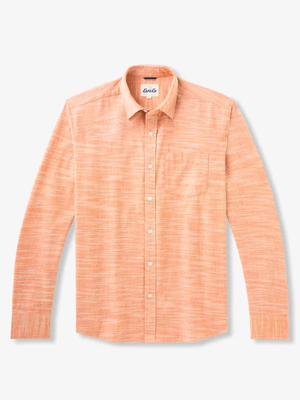 Vintage-Inspired Casual Orange Cotton Linen Shirt sold by Karaku