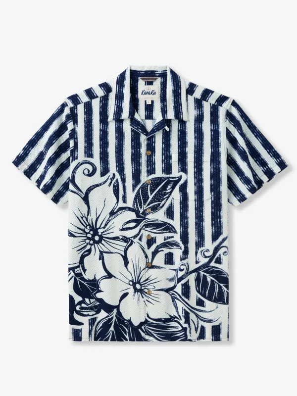 Classic Tropical Stripes Seersucker Camp Shirt sold by Karaku