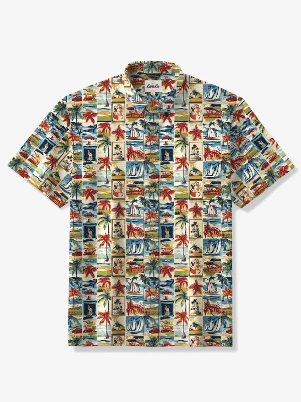 Vintage Island Postage Stamp Cotton Shirt sold by Karaku