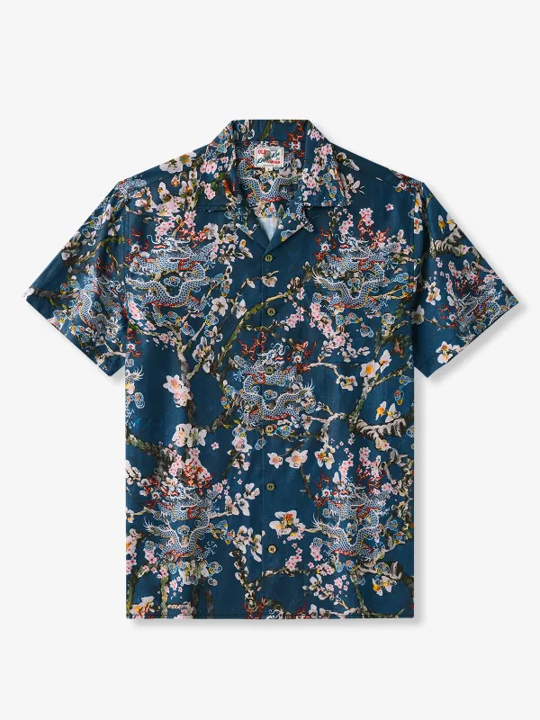 Dragon & Sakura Design Cotton Camp Shirt sold by Karaku