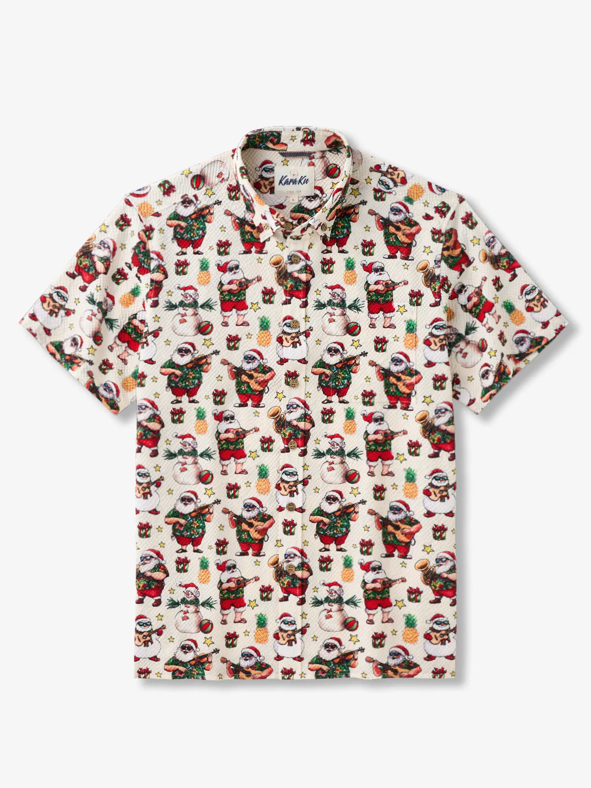 Tropical Tunes Hawaiian Christmas Seersucker Shirt sold by Karaku