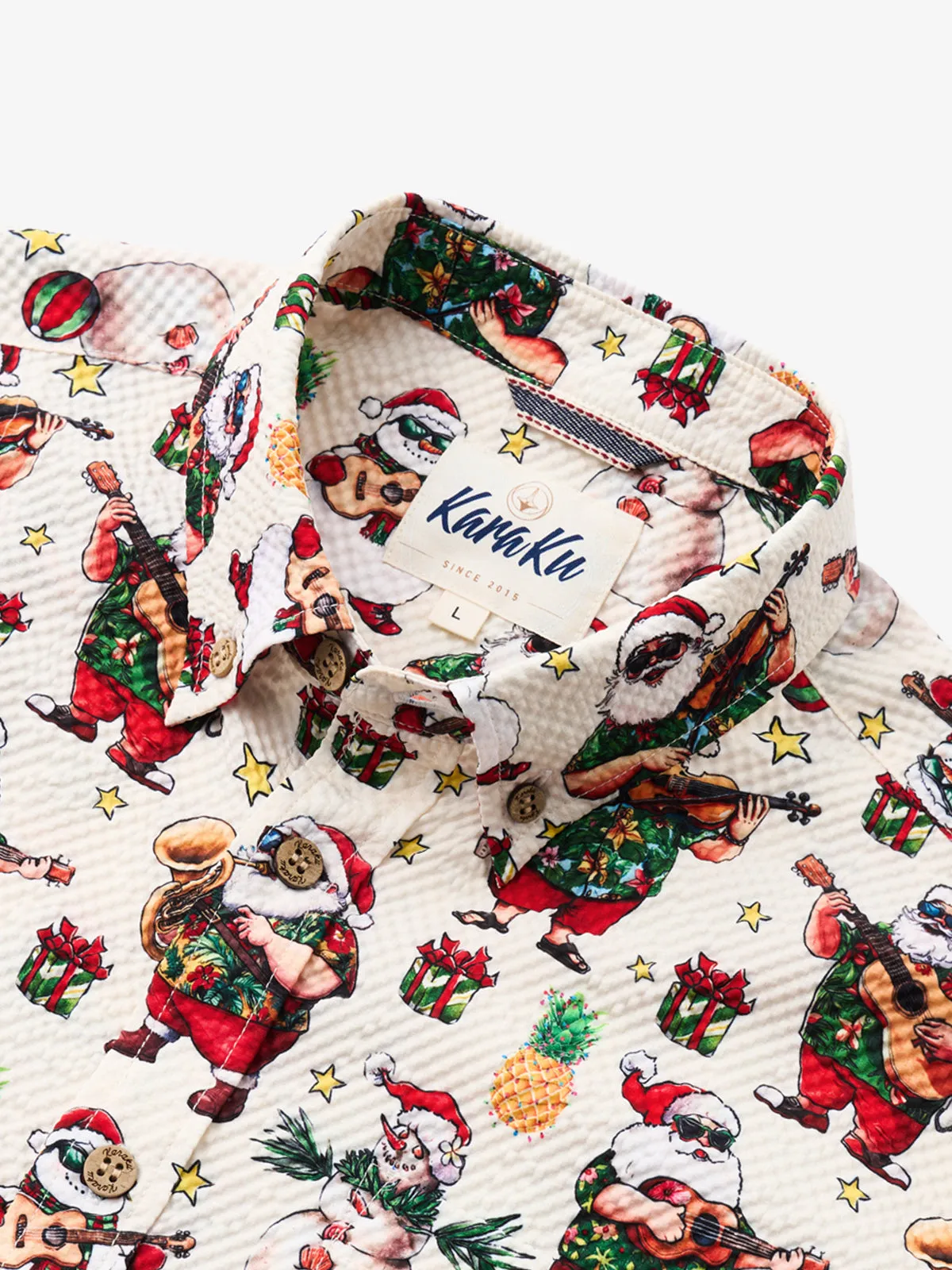Tropical Tunes Hawaiian Christmas Seersucker Shirt sold by Karaku product image thumbnail 2