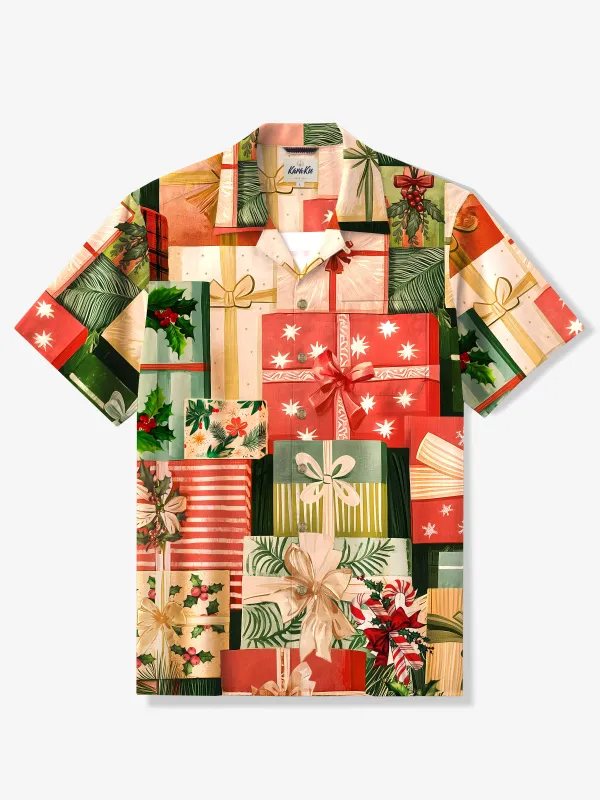 Vintage Festive Christmas Gift Seersucker Camp Shirt sold by Karaku