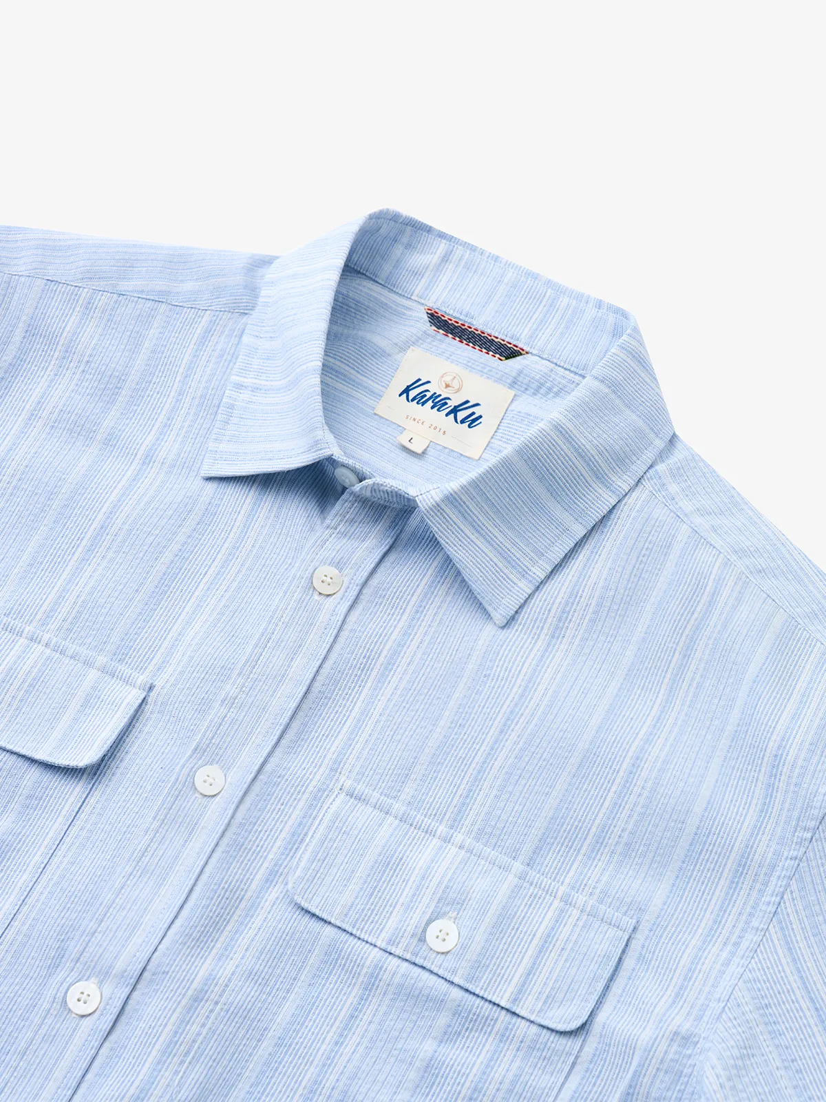 Classic Light Blue Striped Double-Pocket Cotton Shirt sold by Karaku product image thumbnail 2