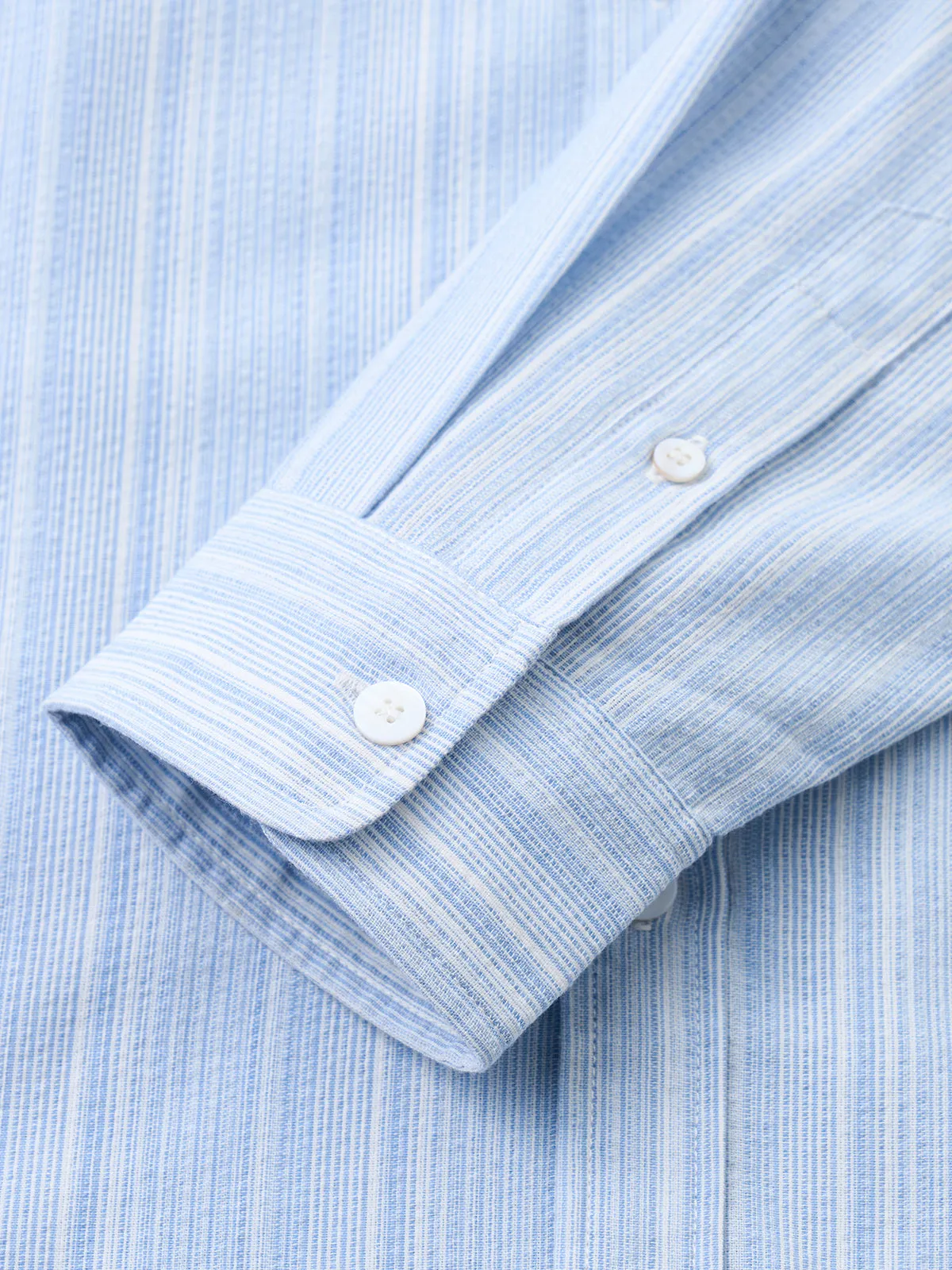 Classic Light Blue Striped Double-Pocket Cotton Shirt sold by Karaku product image thumbnail 5