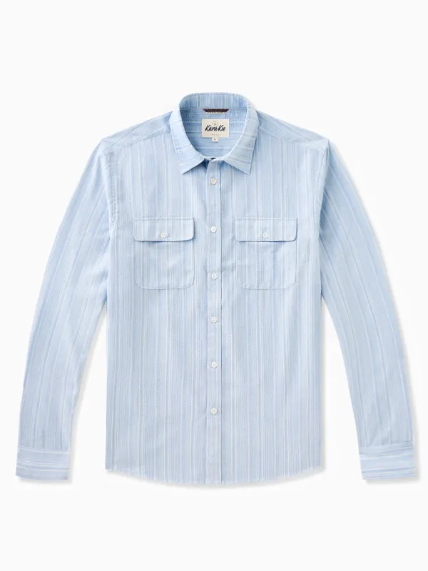 Classic Light Blue Striped Double-Pocket Cotton Shirt sold by Karaku