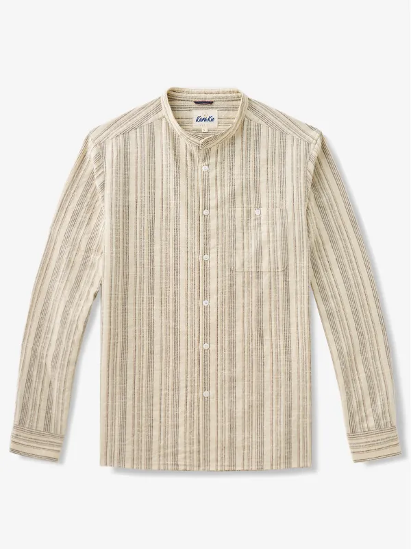 Stripe Jacquard Cotton Mandarin Collar Shirt sold by Karaku