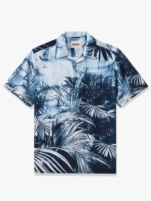 Blue Rainforest Elegance Seersucker Camp Shirt sold by Karaku