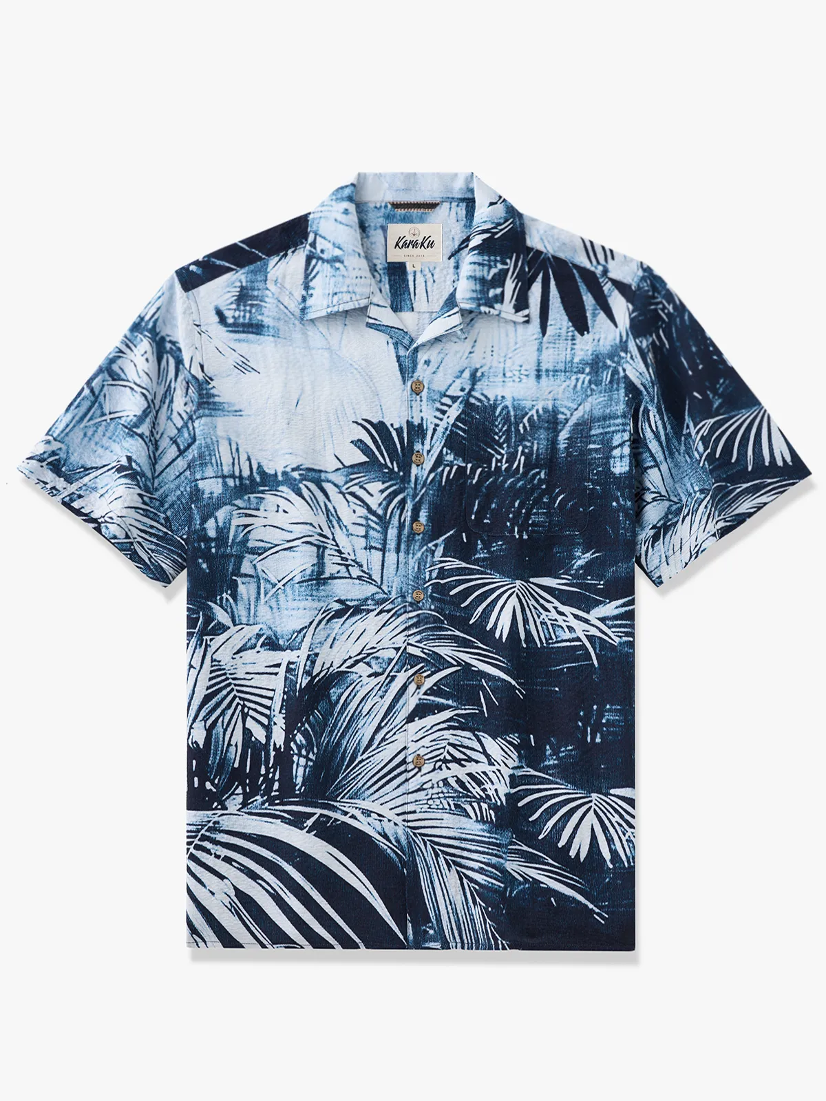 Blue Rainforest Elegance Seersucker Camp Shirt sold by Karaku
