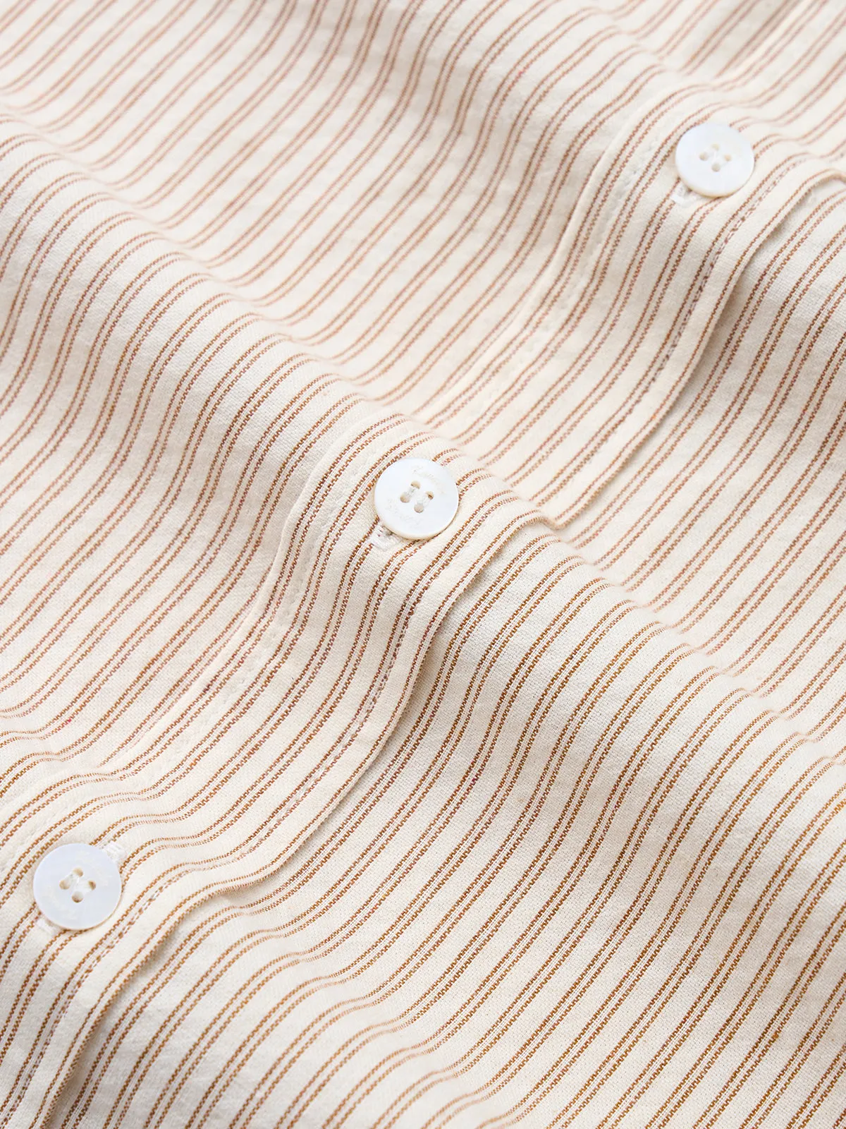 Casual Khaki Striped Double-Pocket Cotton Shirt sold by Karaku product image thumbnail 4