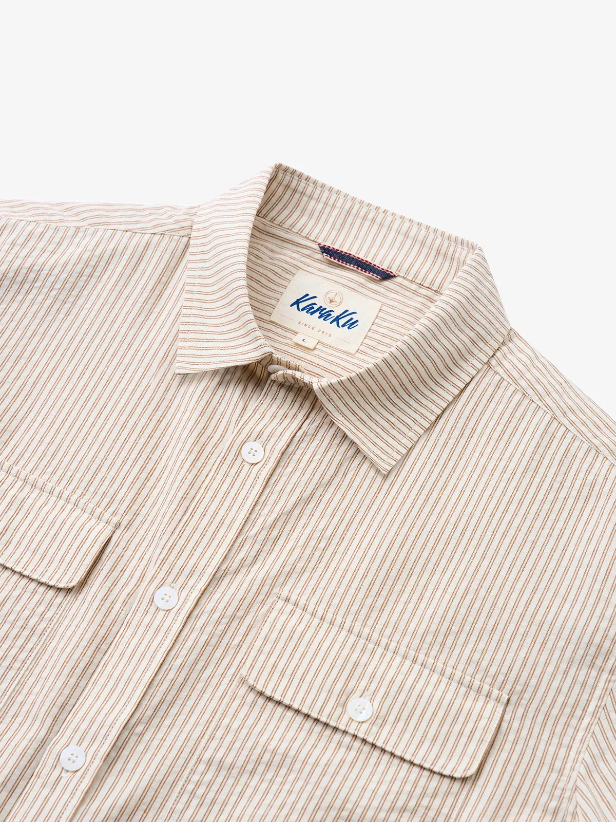 Casual Khaki Striped Double-Pocket Cotton Shirt sold by Karaku product image thumbnail 2
